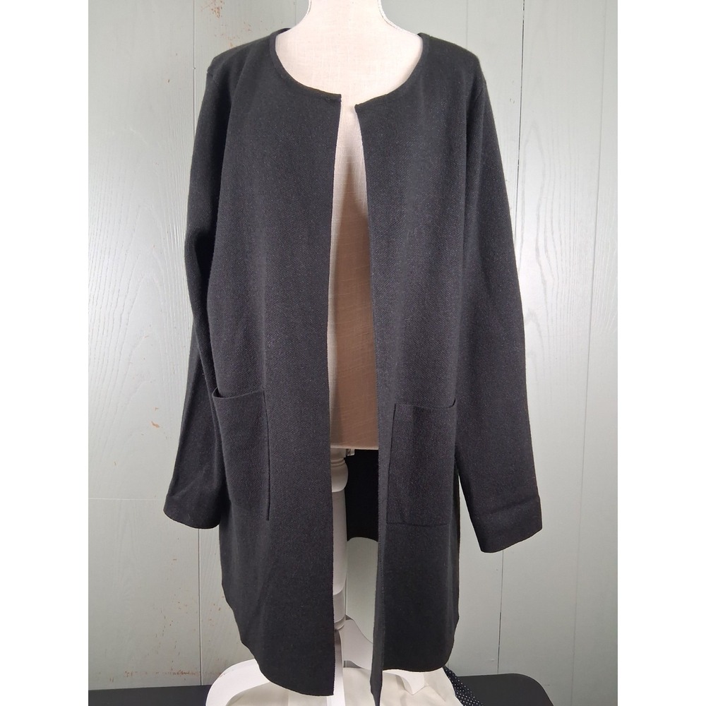 ELLE Black Longline Cardigan Open Front Womens XXL‎ Long Sleeve Sparkly Stretchy